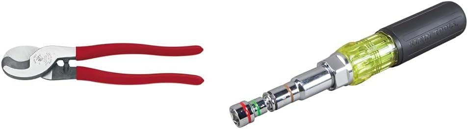 Klein Tools Cable Cutter for Aluminum, Copper, Communications Cable and 7-in-1 Magnetic Nut Driver with SAE Hex Nut Sizes 1/4 to 9/16-Inch