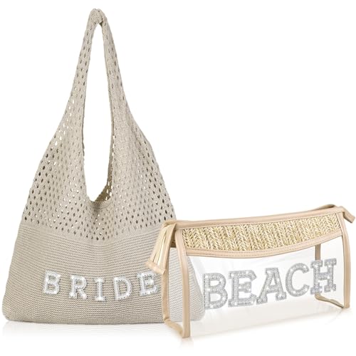 Sac en crochet et PVC transparent avec lettres en strass perles