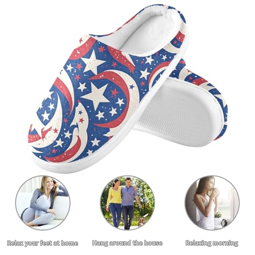JUNZAN American Flag with Stars Stripes Blue Mens House Cotton Slipper Soft Memory Foam Indoor Shoes for Hospital Birthday Presents 6-73