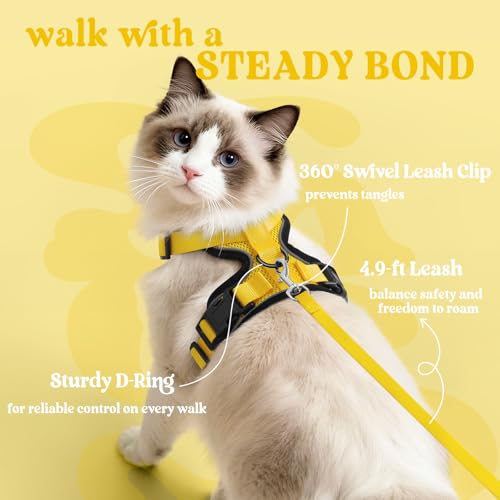 Image of rabbitgoo Cat Harness and Leash Set, Escape Proof Vest, Yellow | Soft Breathable Mesh, Easy Adjustable Fit, Snap Buckles, Sturdy Clip, Reflective Strips, for Small & Average Cats Walks, Xs