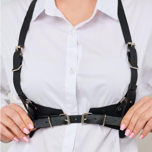 Fstrend Harness Waist Belt Leather Body Chain Chest Punk Black Costume Body Accessory for Women2