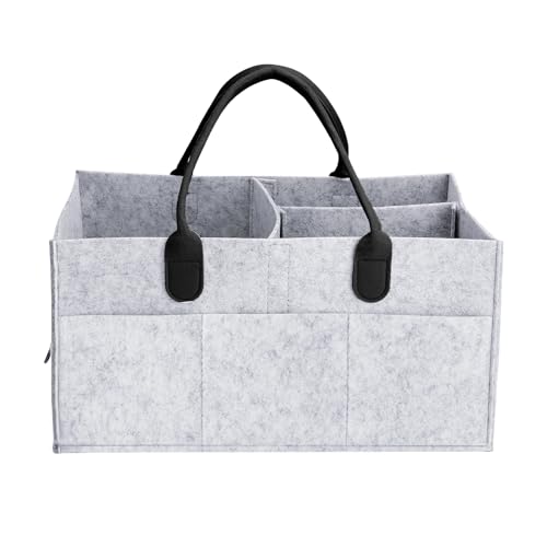 Image of luxury little Large Baby Diaper Caddy Organizer, Portable Car Caddy, Changing Table Organizer for Diapers, Newborn Baby Boy & Girl Essentials, baby shower bags- Gray and Black