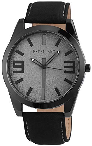 Preisvergleich Produktbild Excellanc Herrenuhr mit Band aus Lederimitat Armband schwarz Ziffernblatt grau arabisch