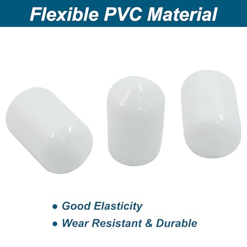 Image of 120PCS Vinyl Flexible Rubber End Caps, 8mm (5 /16 inch) ID Bolt Screw Thread Protectors (White)
