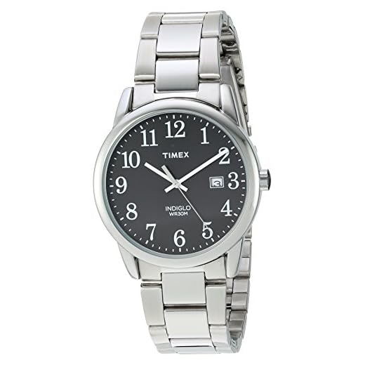 Timex Men's TW2R23400 Easy Reader Silver-Tone/Black Stainless Steel Bracelet Watch