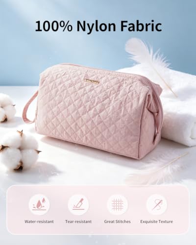 Image of Narwey Quilted Makeup Bag Travel Toiletry Bag, Nylon Cosmetic Bag for Women
