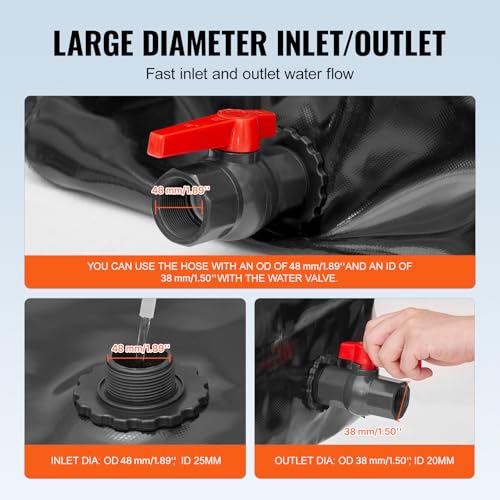 Image of VEVOR 1000L /264 Gallon Water Storage Bladder, RV Water Tank, 1000D PVC Collapsible Water Storage Containers, Large Capacity Soft Water Bag, Portable Water Bladder,Camping,Emergency Water Supply