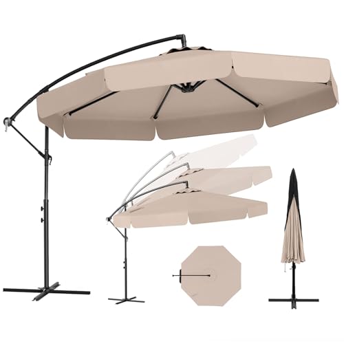 RELAX4LIFE Parasol Déporté Octogonal Φ305x250cm avec Housse, Parasol de Jardin Extérieur Inclinaison Réglable 0-35°, Manivelle et Base Croisée, 8...