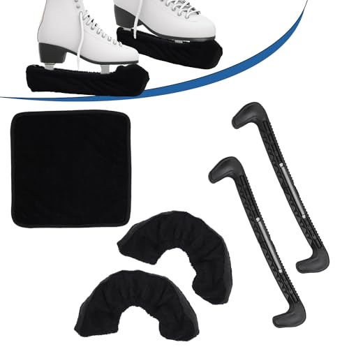 NQEUEPN Ice Skate Guards & Soakers & Towel Kit, Hard Skate Guards Protector and Soft Skate Blade Covers Hockey Skates Figure Skates Accessories for Men Women (Black)