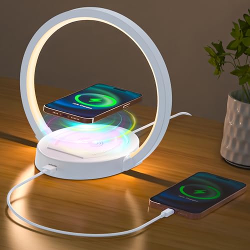 Bedside Lamp With Wireless Charger, LED Touch Control Table Lamp With USB Port, Dimmable Bedroom Bedside Night Light,180° Rotatable Stand, Desk Lamp Eye Caring Reading Light for Living Room, Office
