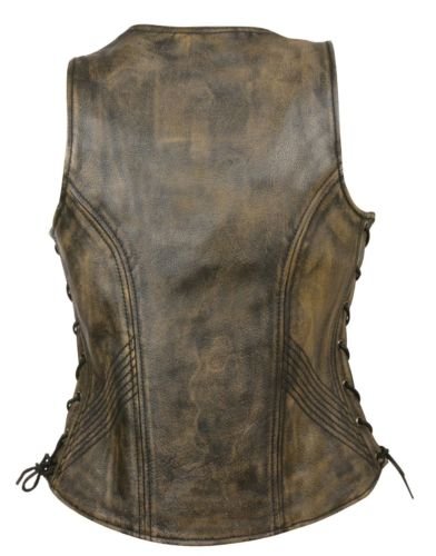 WOMEN'S MOTORCYCLE RIDERS DISTRESSED BROWN SOFT LEATHER VEST W/SIDE LACES NEW (XL)