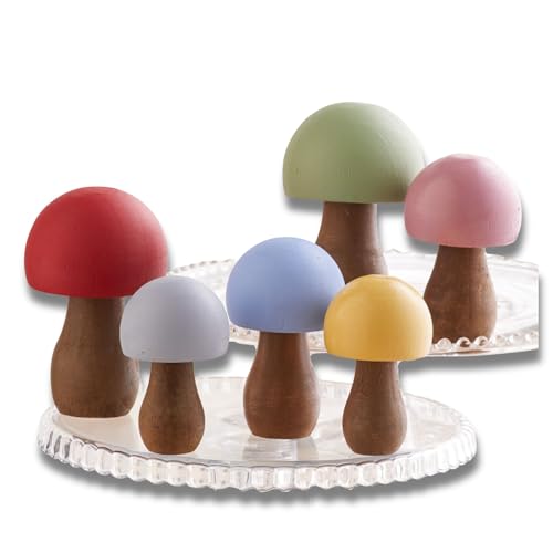 Your Heart's Content Wood Mushrooms Set (6) in Pastel
