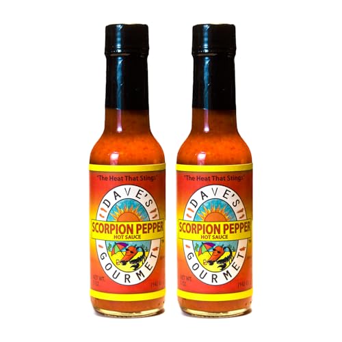 Dave's Gourmet Scorpion Pepper Hot Sauce - Extract-Free Insanely Hot Flavor - Hot Sauce for Burgers, Stews, Tacos, Pizza & More - Spicy Gluten-Free, Low Fat and Sodium - 5oz (Pack of 2)