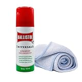 Gleitspray für Kickerstangen mit Mikrofasertuch, Ballistol-Universal Öl, für alle Kickertische, Spielstangen Gleitmittel sowie zur Reinigung Spielfeld, Spray 50 ml. Made in Germany