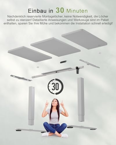 JUMMICO Höhenverstellbarer Schreibtisch 140 x 60 cm, USB-A-Anschluss – Ansicht 9