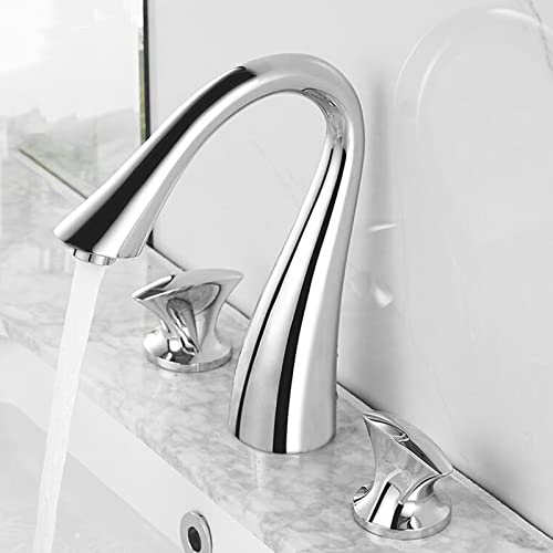 Robinet mitigeur de lavabo 3 trous en laiton chromé pour salle de bain élégante