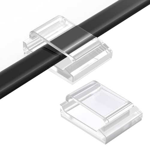 AGPTEK 60 Stück Kabelclips, selbstklebend, verstellbar, Premium-Acrylkabel, zur Aufbewahrung von elektrischen Drähten, Kabelbinder, für Organizer Büro/PC/Ladegerät/Lampe/Led Strip, Transparent