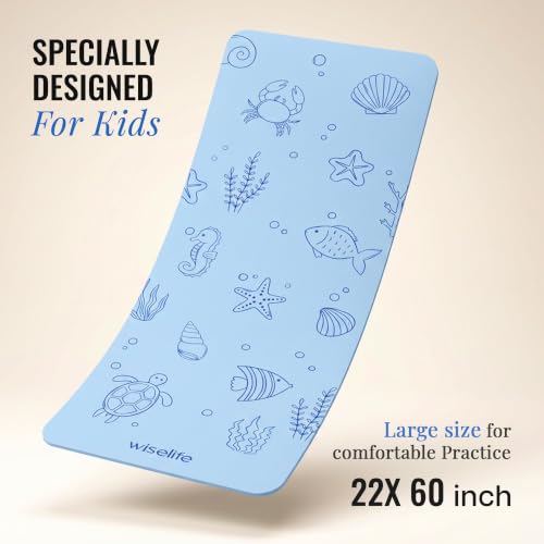 Image of Wiselife Kids Yoga Mat Non-Slip - Playtime For KIds 6mm Extra Thick, Soft, Easy to Fold, Anti Skid, Anti Slip (Blue)