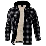 LeeHanTon Mens Fashion Sherpa Fleece Lined Hoodie Heavy Thick Flannel Plaid Jacket Zip Up Winter Warm Coat Buffalo Zipper Sweatshirt Navy Plaid Size M