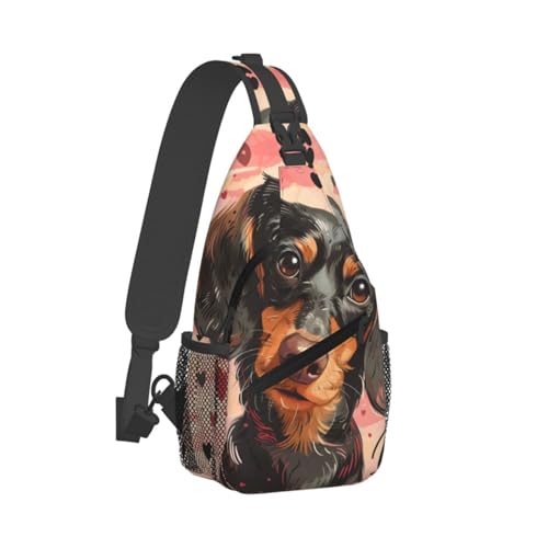 Morrales tipo bandolera ajustable con estampado de perro salchicha miniatura 2