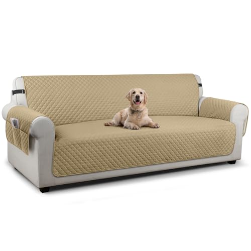 Image of TAOCOCO Sofa Protector 4 Seat Sofa Cover,Sofa Slipcovers with Storage Pockets,Anti Slip Couch Chair Covers,Washable Settee Cover for Pets(Sand)