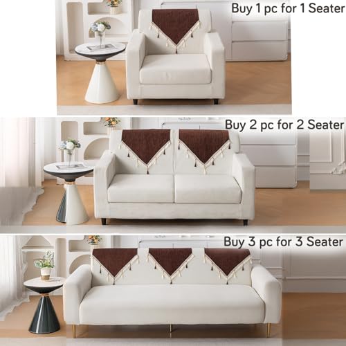 Image of HOKIPO 'Serenity Tassel' Chenille Sofa Back Cover with Tassels - 1 Pc Chestnut Luke (IN-894-BR)