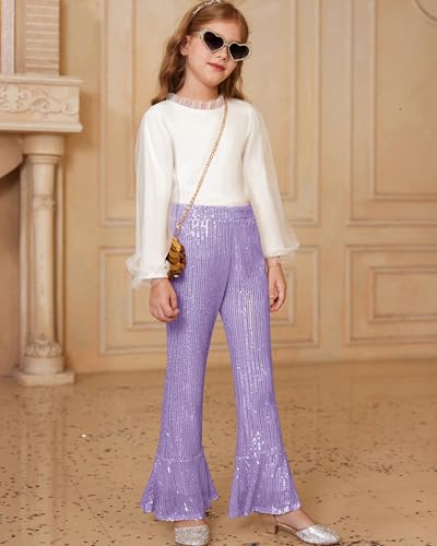 Image of GRACE KARIN Girls Sequin Pants Sparke Trouser Glitter Dance Bell Bottoms 5-14