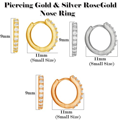 Image of VAMA FASHIONS Silver Gold Rosegold Crystal Stone Piercing Ring Nose Pin Pierced Hole Type Nosepin for Women & Girls