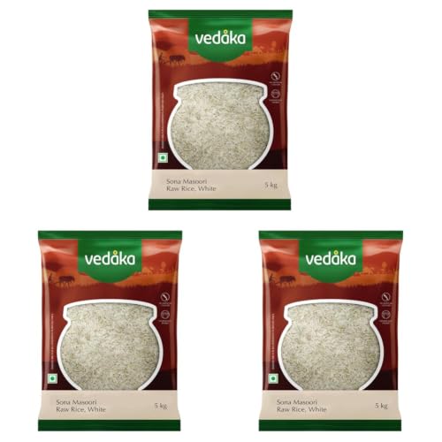Image of Amazon Brand - Vedaka Sona Masoori Raw Rice, 5Kg, White (Pack of 3)