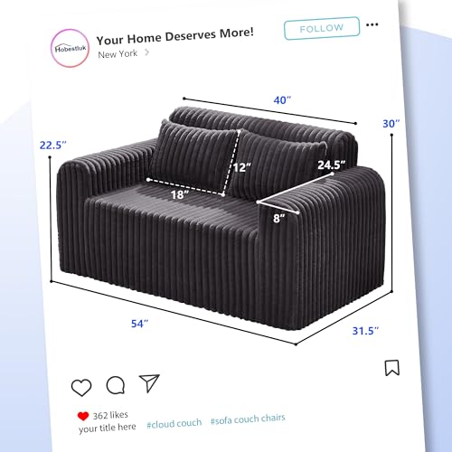 Image of Hobestluk Couch Sofa 2-Seater Foam Sofa Loveseat for Small Spaces Comfy Sofas with Removable Cover Furry Couch with Pillows for Living Room, Bedroom, Apartment, Office (Dark Grey, Loveseat)