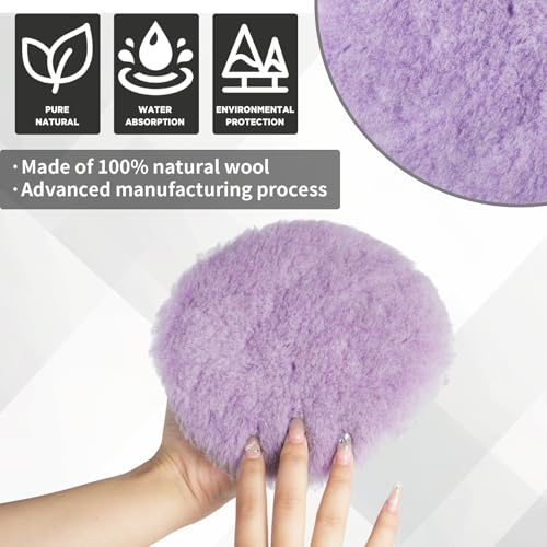 Image of Autolock 6 inch Buffing Polishing Pads, 2Pcs 6 Inch (150mm) Wool Polishing Pads, Buffing Pads Set with Hook and Loop for Car Polisher, Polishing and Buffing（Purple）