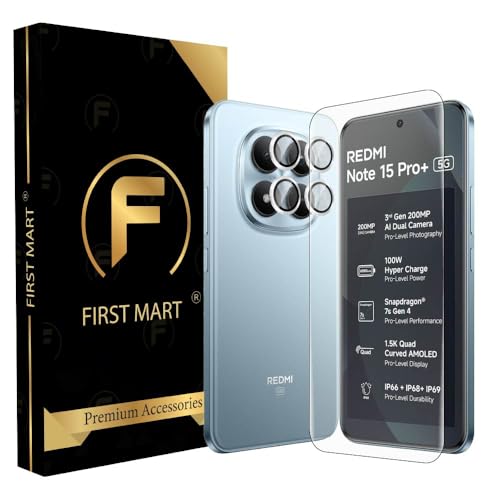 Image of FIRST MART UV Tempered Glass for Redmi Note 15 Pro Plus With Silver Camera Ring Guard Combo | Crystal Clear Curved Screen Protector, Case-Friendly, Scratch Resistant | Pack of 1