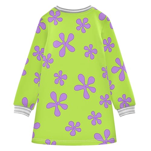 Purple Flowers Girls Dresses Long Sleeve Sweatshirt Dress for Girls Winter Toddler Casual A Line Dresses Size 2-8T2
