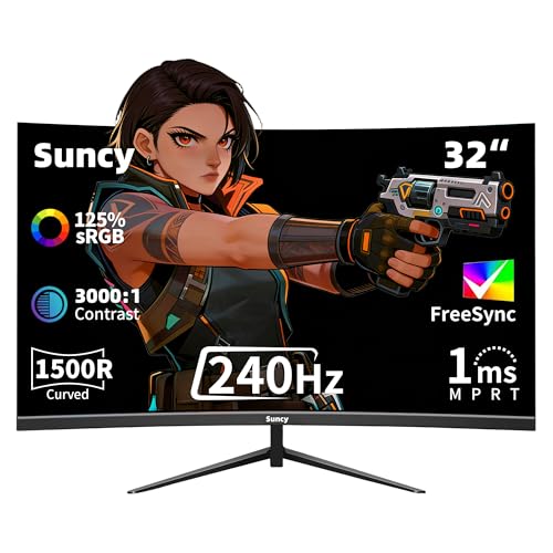 Image of Suncy 32 Inch Curved 1k 240Hz Gaming Monitor High Refresh Rate, FHD 1080P Gaming PC Monitor HDMI DP1.4, Curved 1500R, HDR,Metal Stand,VESA Compatible.