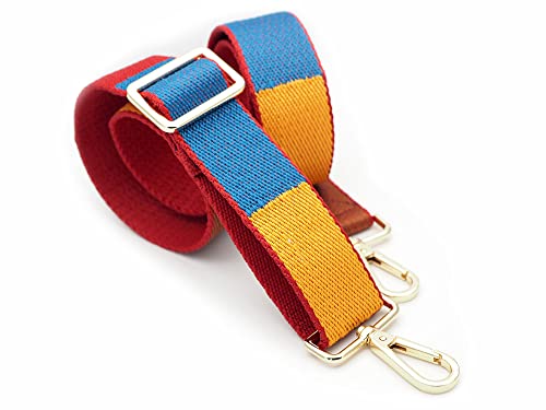 Image of CRAFTMEMORE Wide Shoulder Strap Retro Vintage Adjustable Bag Handle Crossbody Nylon Belt Replacement JK11 (Red Pattern, Gold Clasp)