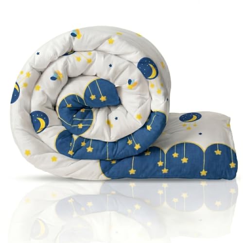 Image of Filymore Good Night Comforter for Kids Girls - Cute Cartoon Print Single Bed Blanket, Microfiber Dohar for Boys & Girls | Soft Kids Winter & Summer Quilt |60x90 Inches (Blue and Cream)