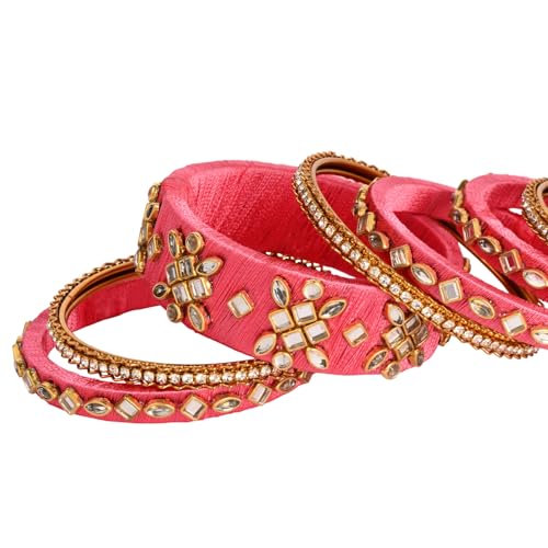 Image of I Jewels Gold Plated Traditional Silk Thread Embellishments Bangles Chuda Bangle Set for Bridal /Women