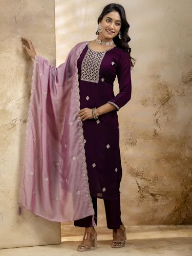 Image of VredeVogel Women's Silk Blend Embroidered Kurta with Pant & Dupatta Set | Modern & Traditional Blend Ethnic Wear | Festive & Casual Outfit