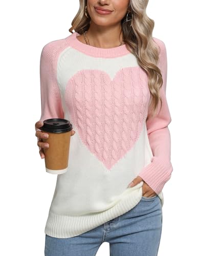Alsol Lamesa Women's Cute Heart Sweater Long Sleeve Crewneck Pullover Ribbed Knit Casual Sweaters