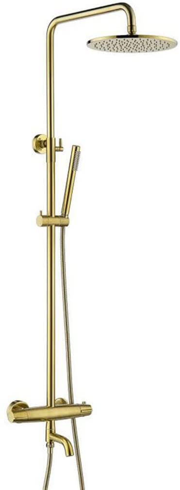 Sistema de ducha, grifos de ducha termostáticos montados en la pared de oro cepillado conjunto mezclador inversor de latón ducha de baño con ducha de lluvia de 8 pulgadas y ducha de mano, juego