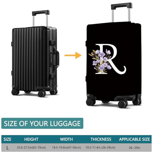 CREATCABIN Luggage Cover Suitcase Cover Travel Trunk Protector with Zipper Elastic Band Suitcase Lid Letter R Flower Scratch Resistant Anti-Wrinkle Fit 26-29 Inch Luggage Protection2