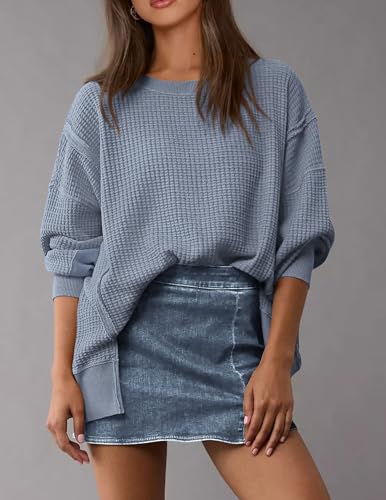 PRETTYGARDEN Oversized Sweatshirt for Women 2025 Fashion Crewneck Long Sleeve Pullover Waffle Knit Tops Fall Trendy Clothes