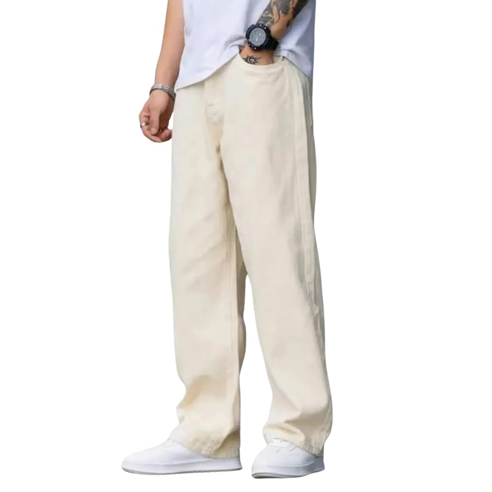 Men's Straight Fit Mid Rise Beige Jeans | Classic Denim Pants | Button & Zip Closure | Comfortable Casual Everyday Wear-picture-16