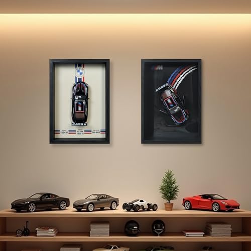Image of CodersParadise - BMW M8 GTE 3D Car Frame Wall Art | 1:32 Die-Cast Metal Model Car with Wooden Display Frame | Detachable Miniature, Interchangeable Posters, Pull-Back Action, Lights & Opening Doors | Unique Gift for Cars Lovers & Home Decor