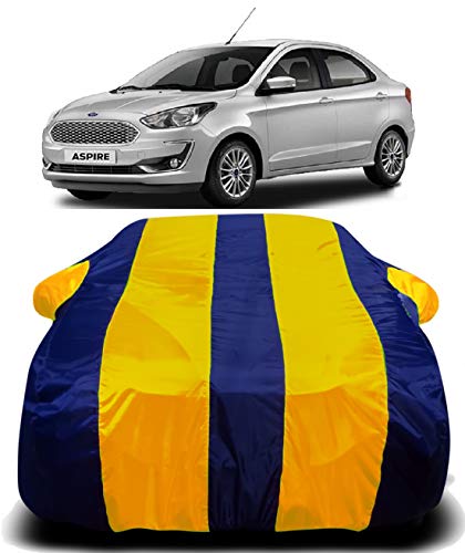 Image of Waterproof Car Cover with Ultra Surface Body Protection (Yellow Stripes) (Ford Aspire)