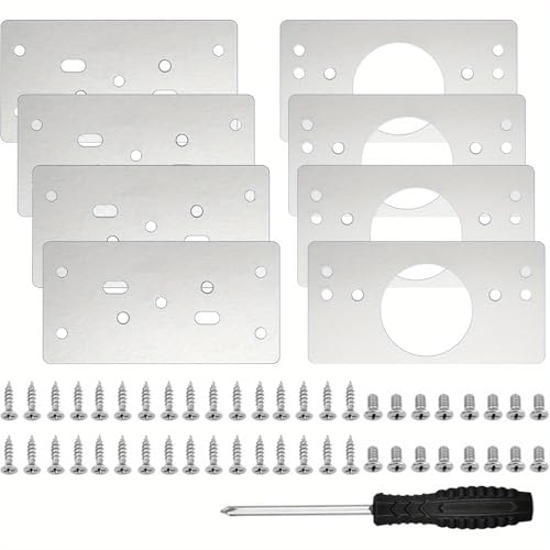 Shuqio scharniere reparaturplatte - 4 Sets Reparaturplatten, 48 Schrauben & 1 Schraubendreher - Ideal für Ausgerissenes Scharnier Reparieren & Stabilisierung von Schranktüren