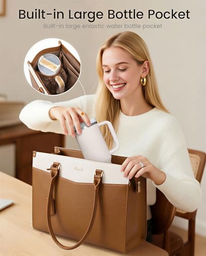Image of LOVEVOOK Laptop Bag for Women, 2-in-1 Tote Purse with Clutch & Cup Holder, Waterproof Briefcase for Work Travel
