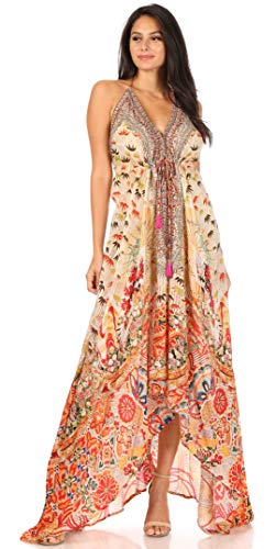 Image of Sakkas Lizi Womens Maxi High-Low Halter Handkerchief Long Dress Beach Party