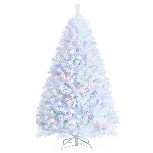 Happygrill 6FT White Christmas Tree Realistic Lush Xmas Tree with 792 PVC & PET Branch Tips Hinged Structure & Metal Base Artificial Iridescent Pine Tree for Festival Home Mall