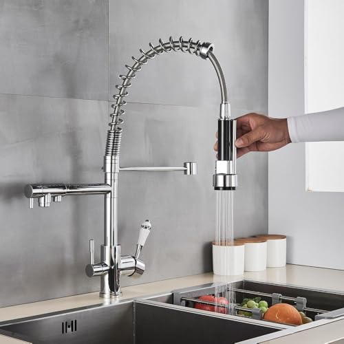 Robinet de cuisine avec filtre à eau double poignée pour éliminer le calcaire et laver vos légumes